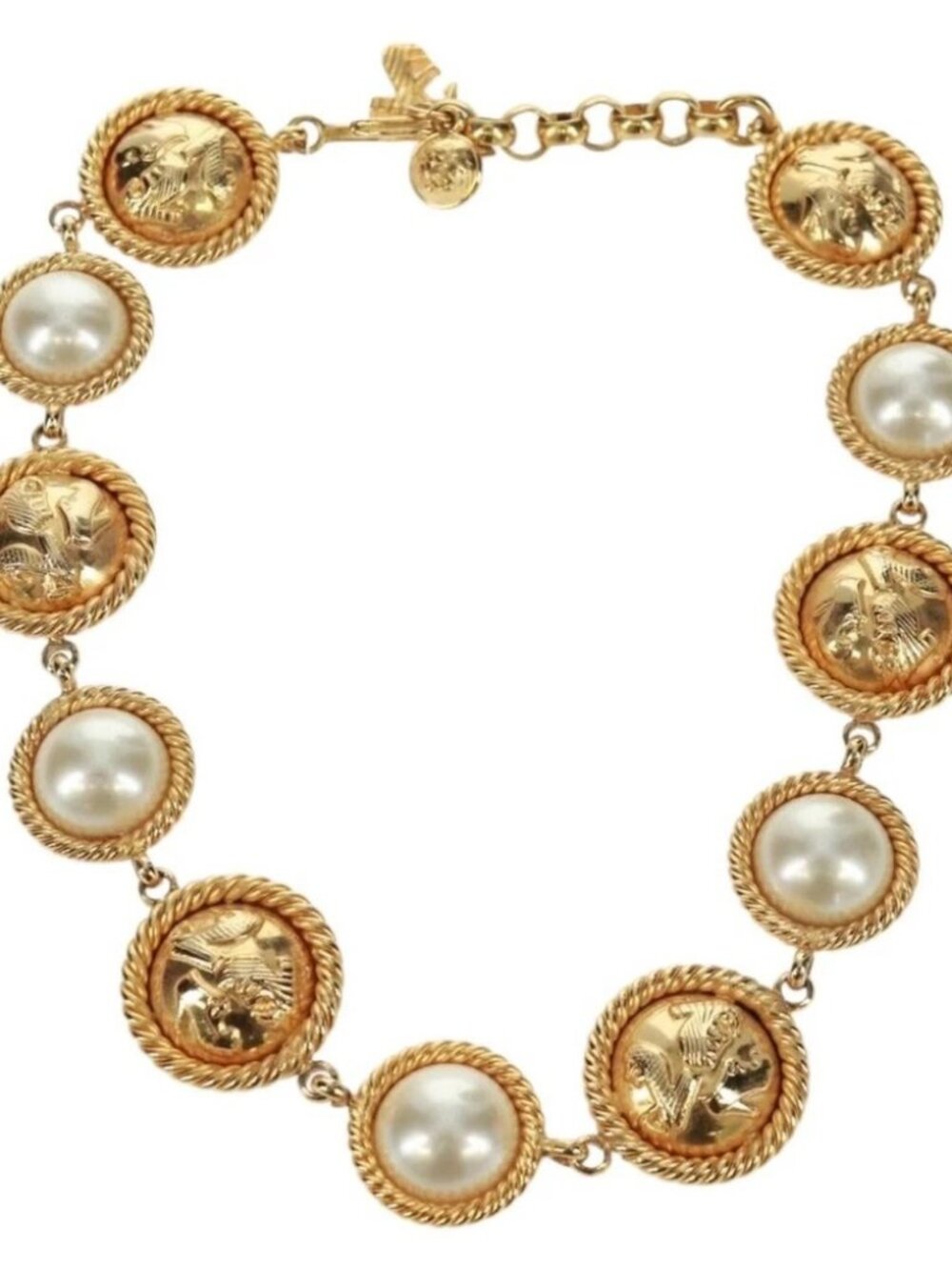 Salvatore Ferragamo Pearl Necklace metal Gold Tone Auth 161568V
